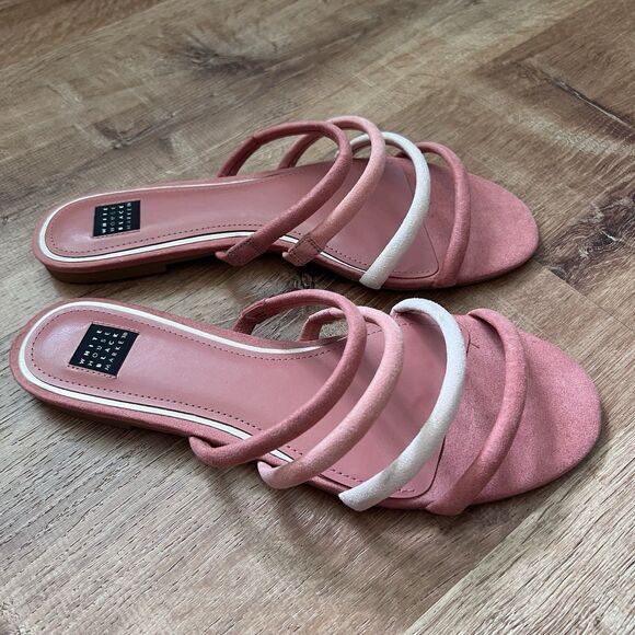 White House Black Market Briella Adobe Strappy Slide Flats Pink Sandal Size 8.5M - Picture 2 of 9